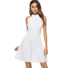 Load image into Gallery viewer, Berydress Cute Women Sexy Halter Neck Wedding Party Vestidos Sleeveless Racer Front White Black A-Line Short Skater Dresses