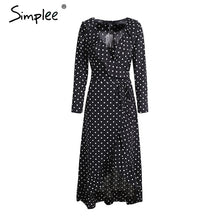 Load image into Gallery viewer, Simplee Polka dot ruffle wrap long dress Women Split long sleeve spring casual dress 2018 Streetwear black maxi dress vestidos