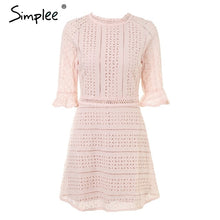 Load image into Gallery viewer, Simplee Elegant hollow out lace dress women Half sleeve summer style midi white dress 2018 Spring short casual dress vestidos