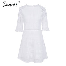 Load image into Gallery viewer, Simplee Elegant hollow out lace dress women Half sleeve summer style midi white dress 2018 Spring short casual dress vestidos
