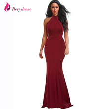 Load image into Gallery viewer, Berydress Elegant Women Sexy Halter Neck Wedding Party Vestido Sleeveless Racer Front Burgundy Bodycon Maxi Mermaid Dresses 2018