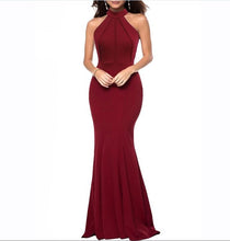 Load image into Gallery viewer, Berydress Elegant Women Sexy Halter Neck Wedding Party Vestido Sleeveless Racer Front Burgundy Bodycon Maxi Mermaid Dresses 2018