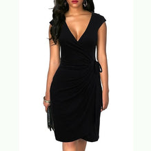 Load image into Gallery viewer, Berydress Elegant Classic Dress Polka Dots Draped Women Dresses Cocktail Party Midi Black Summer Bodycon Faux Wrap Vestidos 2018