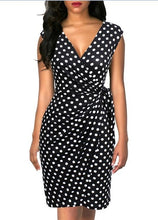 Load image into Gallery viewer, Berydress Elegant Classic Dress Polka Dots Draped Women Dresses Cocktail Party Midi Black Summer Bodycon Faux Wrap Vestidos 2018