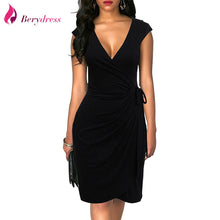 Load image into Gallery viewer, Berydress Elegant Classic Dress Polka Dots Draped Women Dresses Cocktail Party Midi Black Summer Bodycon Faux Wrap Vestidos 2018
