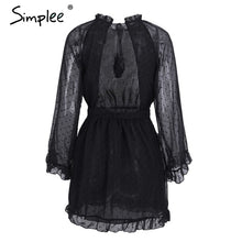 Load image into Gallery viewer, Simplee Lace up backless mesh women dress Elegant sash mini ladies autumn dress Fashion flare sleeve sexy dress vestidos festa