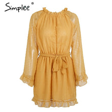 Load image into Gallery viewer, Simplee Lace up backless mesh women dress Elegant sash mini ladies autumn dress Fashion flare sleeve sexy dress vestidos festa