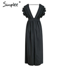 Load image into Gallery viewer, Simplee Elegant v neck long dresses Ruffles high waist women dresses Evening party female sexy maxi dress vestidos festa 2018