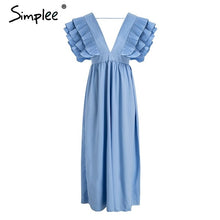 Load image into Gallery viewer, Simplee Elegant v neck long dresses Ruffles high waist women dresses Evening party female sexy maxi dress vestidos festa 2018