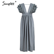 Load image into Gallery viewer, Simplee Elegant v neck long dresses Ruffles high waist women dresses Evening party female sexy maxi dress vestidos festa 2018