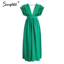 Load image into Gallery viewer, Simplee Elegant v neck long dresses Ruffles high waist women dresses Evening party female sexy maxi dress vestidos festa 2018