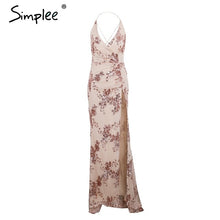 Load image into Gallery viewer, Simplee Sexy lace up halter sequin party dresses women High split maxi dress festa female Christmas 2018 long dress vestidos