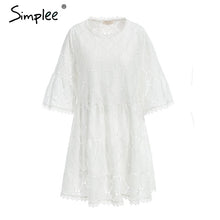 Load image into Gallery viewer, Simplee Flare sleeve cotton white lace dress Women casual ladies dress 2018 Summer high waist short dress autumn vestidos festa