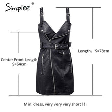 Load image into Gallery viewer, Simplee Fashion PU leather women dress V neck mini bodycon sexy dress Christmas zipper autumn winter short dress ladies vestido