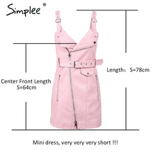Load image into Gallery viewer, Simplee Fashion PU leather women dress V neck mini bodycon sexy dress Christmas zipper autumn winter short dress ladies vestido