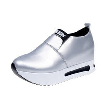 Load image into Gallery viewer, women platform shoes 2018 Hidden Heel Women Casual Shoes Vulcanized Slip on loafers Breathable Leather Toe Sneakers Spring Autum