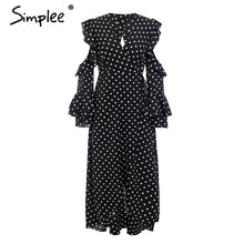Load image into Gallery viewer, Simplee Polka dot ruffle wrap long dress Women Split long sleeve spring casual dress 2018 Streetwear black maxi dress vestidos