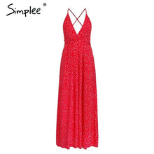 Load image into Gallery viewer, Simplee Boho deep v neck backless sexy dress Split cross lace up chiffon summer beach long dress Sleeveless maxi dress vestidos