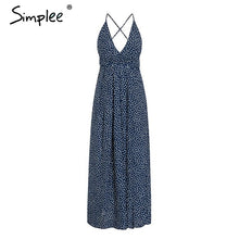 Load image into Gallery viewer, Simplee Boho deep v neck backless sexy dress Split cross lace up chiffon summer beach long dress Sleeveless maxi dress vestidos
