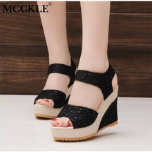 Load image into Gallery viewer, MCCKLE Summer Women Fashion Wedge Sandals Peep Toe Pumps Lace Female Hook Loop Shoes Ankle Strap Platform High Heels Ladies 2019