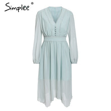 Load image into Gallery viewer, Simplee Elegant mint green dress women Long sleeve chiffon dresses summer Korean style casual pompon plus size vestidos 2019