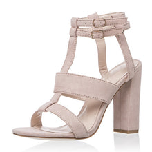 Load image into Gallery viewer, MCCKLE High Heels Sandals Gladiator Summer Sandals For Women Double Buckle Square Heels Flock Female Party Wedding Ladies Shoes