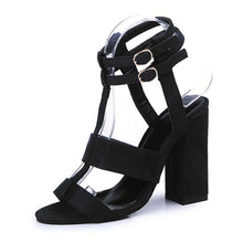 Load image into Gallery viewer, MCCKLE High Heels Sandals Gladiator Summer Sandals For Women Double Buckle Square Heels Flock Female Party Wedding Ladies Shoes