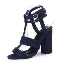Load image into Gallery viewer, MCCKLE High Heels Sandals Gladiator Summer Sandals For Women Double Buckle Square Heels Flock Female Party Wedding Ladies Shoes