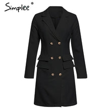 Load image into Gallery viewer, Simplee Elegant double breasted women black dress Ladies office white blazer dresses plus size Summer bodycon female dress suit