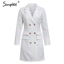 Load image into Gallery viewer, Simplee Elegant double breasted women black dress Ladies office white blazer dresses plus size Summer bodycon female dress suit