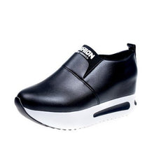 Load image into Gallery viewer, Ladies Platform shoes 2018 Leather Casual Fashion Spring Summer Autumn Wedge Shoes For Women Creepers Female Slip on Sneakers