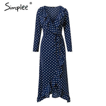 Load image into Gallery viewer, Simplee Polka dot ruffle wrap long dress Women Split long sleeve spring casual dress 2018 Streetwear black maxi dress vestidos