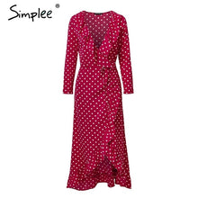 Load image into Gallery viewer, Simplee Polka dot ruffle wrap long dress Women Split long sleeve spring casual dress 2018 Streetwear black maxi dress vestidos