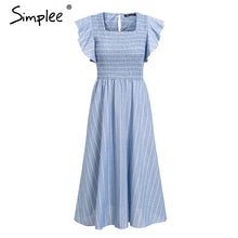 Load image into Gallery viewer, Simplee Vintage striped women long dress Ruffle linen blue elegant summer dress 2019 Casual cotton fashion female beach vestidos
