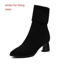 Load image into Gallery viewer, WETKISS Thick High Heels Women Boots Stretch Sock Boot Pointed Toe Shoes Lady Flyknit Shoes Spring 2019 Spike Heels Footwear