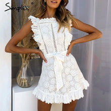 Load image into Gallery viewer, Simplee Elegant embroidery lace women dress Hollow out sashes ruffle white summer dress Slim sexy party lady dress vestidos 2019