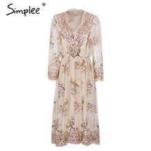 Load image into Gallery viewer, Simplee V neck long sleeve sequined party dresses women Sexy mesh streetwear midi dress female 2018 spring black dress vestido