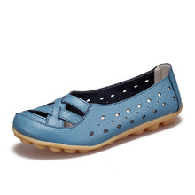 Load image into Gallery viewer, Women Flats Genuine Leather Shoes Slip On Ballet Flats Moccasins Loafers Hollow Ballerina Shoes Women Fashion Casual 2019 New