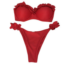 Load image into Gallery viewer, LIVA GIRL sexy women's printed lace two-piece beach swimsuit fashion bikini set push-up bra straps swimwear girls tube top