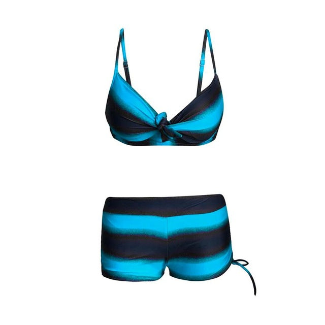 Women Plus Size Gradient Tankini Bikini Bow Tie Swimwear Swimsuit Bathing Suit 0711