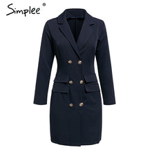 Load image into Gallery viewer, Simplee Elegant double breasted women black dress Ladies office white blazer dresses plus size Summer bodycon female dress suit