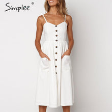 Load image into Gallery viewer, Simplee Elegant striped women summer plus size dress Buttons strap cotton midi dress Casual female ladies beach vestidos 2019