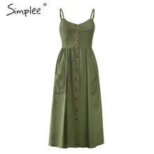 Load image into Gallery viewer, Simplee Elegant striped women summer plus size dress Buttons strap cotton midi dress Casual female ladies beach vestidos 2019