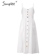 Load image into Gallery viewer, Simplee Elegant striped women summer plus size dress Buttons strap cotton midi dress Casual female ladies beach vestidos 2019