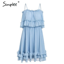 Load image into Gallery viewer, Simplee Elegant ruffle off shoulder women dress Spaghetti strap chiffon summer dresses Casual holiday female pink short sundress
