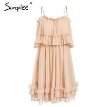 Load image into Gallery viewer, Simplee Elegant ruffle off shoulder women dress Spaghetti strap chiffon summer dresses Casual holiday female pink short sundress