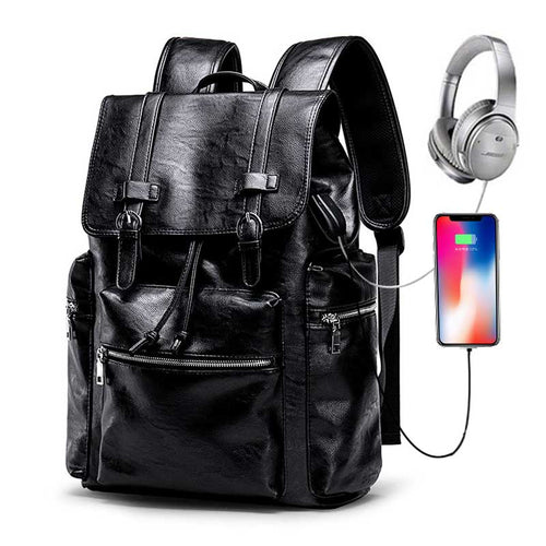 Laptop Backpacks Men Bag Casual Waterproof Men Backpack USB Charge Bags PU Leather Backpacks Travel Man Backpack Computer Solid