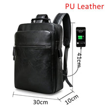 Load image into Gallery viewer, Laptop Backpacks Men Bag Casual Waterproof Men Backpack USB Charge Bags PU Leather Backpacks Travel Man Backpack Computer Solid