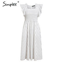 Load image into Gallery viewer, Simplee Vintage striped women long dress Ruffle linen blue elegant summer dress 2019 Casual cotton fashion female beach vestidos