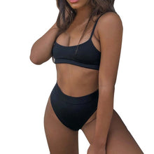 Load image into Gallery viewer, LIVA GIRL sexy lady solid color beach swimwear fashion two-piece high waist bikini set push-up bra thin rope strap swimwear girl